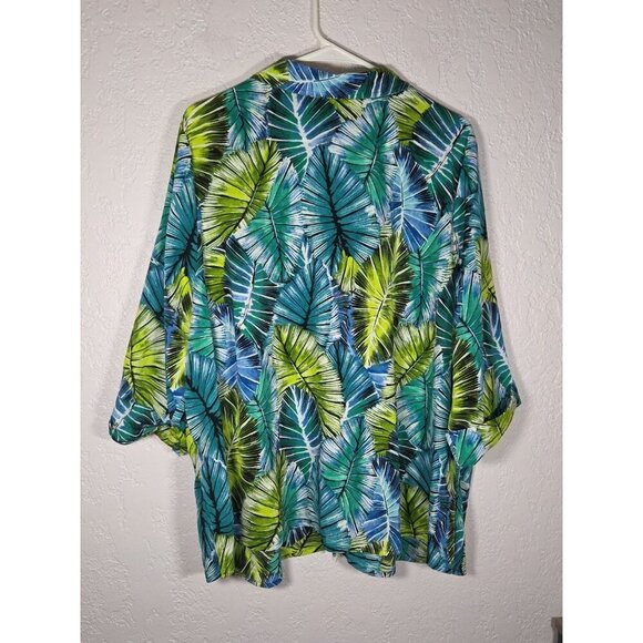 Catherines Blue Green Leaf Print Stretch Button Down size 2xWP - Picture 4 of 5